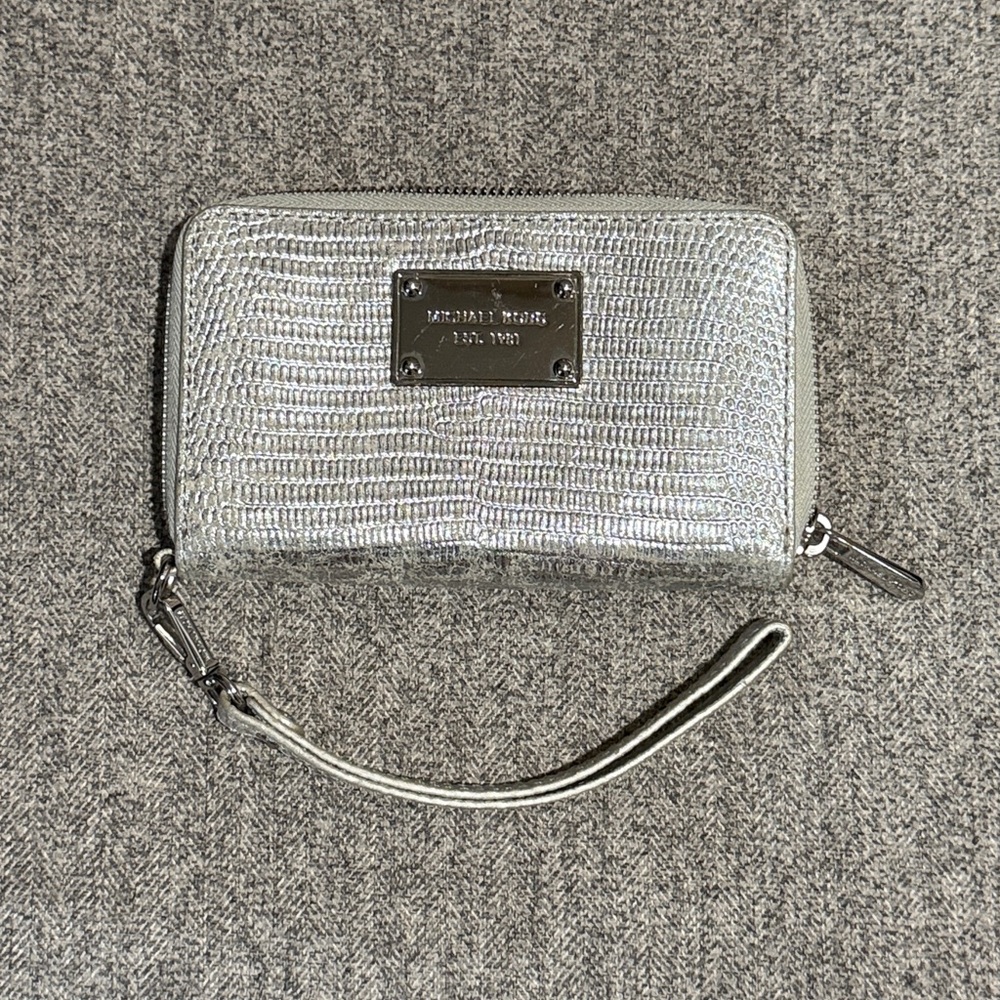 Michael Kors Metallic Silver Wristlet